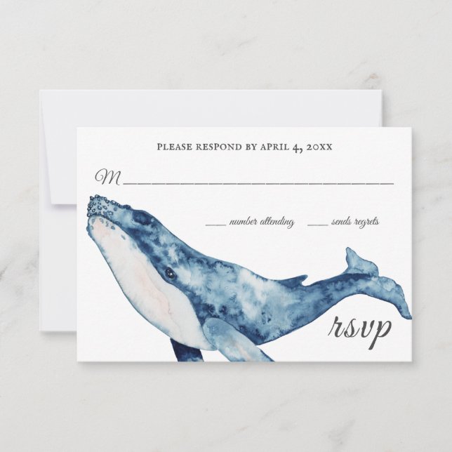 Cartão RSVP Casamento Náutico de Praia da Baleia Humpback com  (Frente)