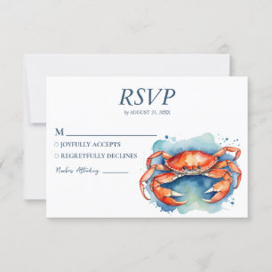 Cartão RSVP Casamento Náutico de Praia Trendy Watercolor Crab