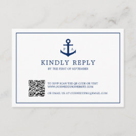 Cartão RSVP Casamento Náutico do Código QR do Monograma de Ânc