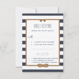 Cartão RSVP Casamento Náutico Evento de Azul Marinho e Branco 