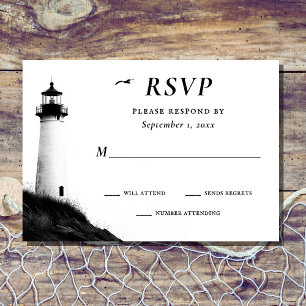 Cartão RSVP Casamento Náutico Farol de Praia Costeira