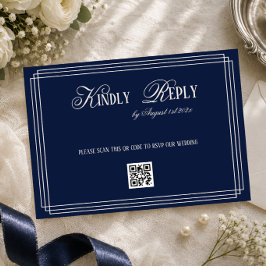 Cartão RSVP Casamento Navy Clássico e Sofisticado