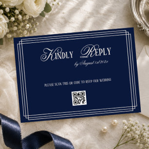 Cartão RSVP Casamento Navy Clássico e Sofisticado