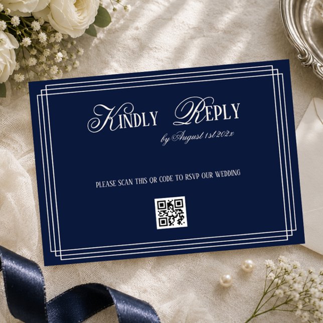 Cartão RSVP Casamento Navy Clássico e Sofisticado (Criador carregado)