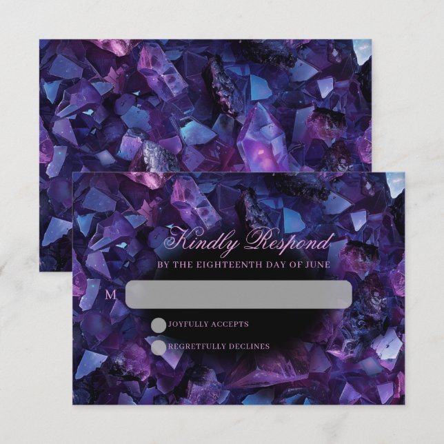 Cartão RSVP Casamento Negra dos Cristais de Bruxas do Ametist  (Frente/Verso)