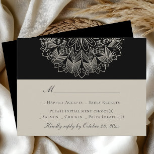 Cartão RSVP Casamento Negra Elegante Indiano Mandala Boho