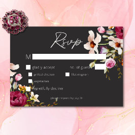Cartão RSVP Casamento Negra Floral do Verão Elegante Moderno