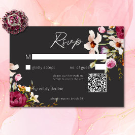 Cartão RSVP Casamento Negra Floral do Verão Elegante Moderno