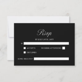Cartão RSVP Casamento Negra Formal Minimalista de Script Elega