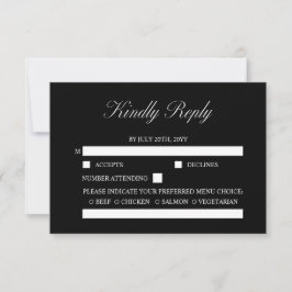 Cartão RSVP Casamento Negra Formal Minimalista de Script Elega