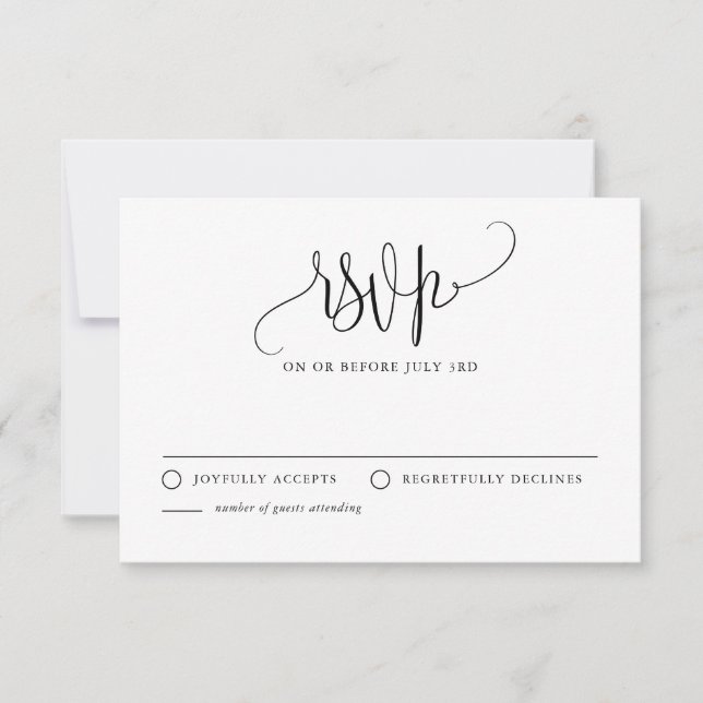 Cartão RSVP Casamento Negro bonito com Script de Caligrafia (Frente)