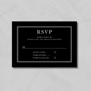 Cartão RSVP Casamento Negro Clássico Elegante
