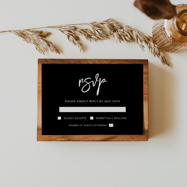 Cartão RSVP Casamento negro contemporâneo (Criador carregado)
