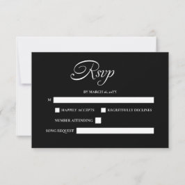 Cartão RSVP Casamento Negro de Caligrafia Minimalista Elegante