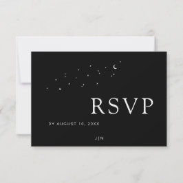 Cartão RSVP Casamento Negro de Lua Celestial Elegante e Estrel