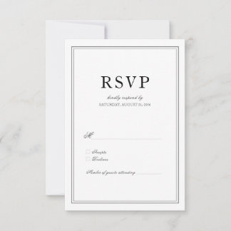 Cartão RSVP Casamento Negro e Branco clássico legante