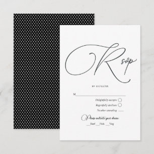 Cartão RSVP Casamento Negro e Branco Elegante