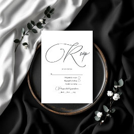 Cartão RSVP Casamento Negro e Branco Elegante