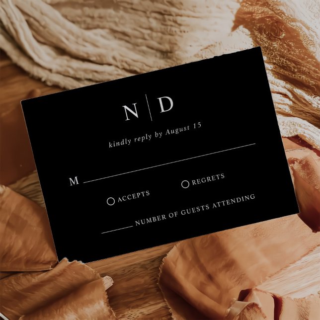 Cartão RSVP Casamento Negro e Branco Elegante Moderno (Criador carregado)