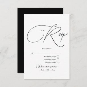 Cartão RSVP Casamento Negro e Branco minimalista