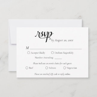 Cartão RSVP Casamento Negro e Branco minimalista elegante