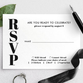 Cartão RSVP Casamento Negro E Branco Minimalista Moderno