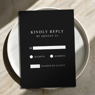 Cartão RSVP Casamento Negro e Branco minimalista moderno