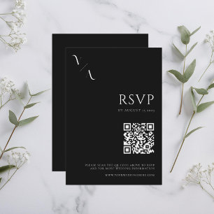 Cartão RSVP Casamento Negro e Branco Moderno e Minimalista Ele