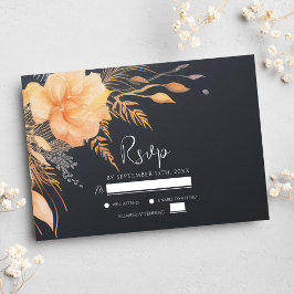 Cartão RSVP Casamento Negro Elegante de Queda Floral