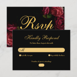 Cartão RSVP Casamento Negro Floral Rosa Moody Elegante Gótico