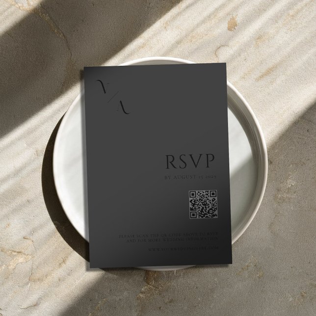 Cartão RSVP Casamento Negro Mínimo Mínimo Elegante Moderno (Criador carregado)