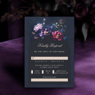 Cartão RSVP Casamento Negro Romântico Florais Joias Negra