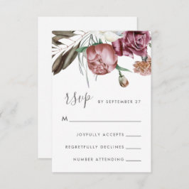 Cartão RSVP Casamento Neutral Boho Floral Moderno