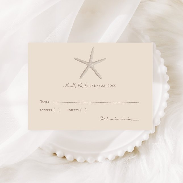 Cartão RSVP Casamento Neutral de Beige Starfish (Criador carregado)