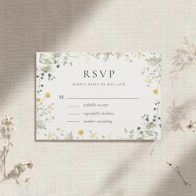 Cartão RSVP Casamento Neutral Elegante de Flor Selvagem (Criador carregado)