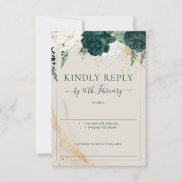 Cartão RSVP Casamento Neutro Creme Assinatura Rosa Verde Esmer