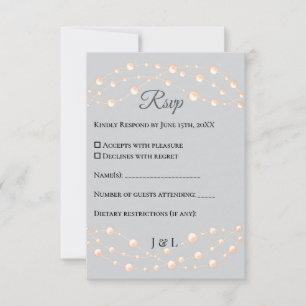 Cartão RSVP Casamento Neutro de Pérola Romântica Pearl Moderna