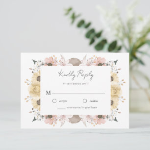Cartão RSVP Casamento Neutro Floral Romântico Elegante Russo