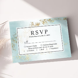 Cartão RSVP Casamento Névoa Teal Moderno Luxo com Reflexos Dou