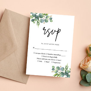 Cartão RSVP Casamento no Campo de Eucalipto Salvia