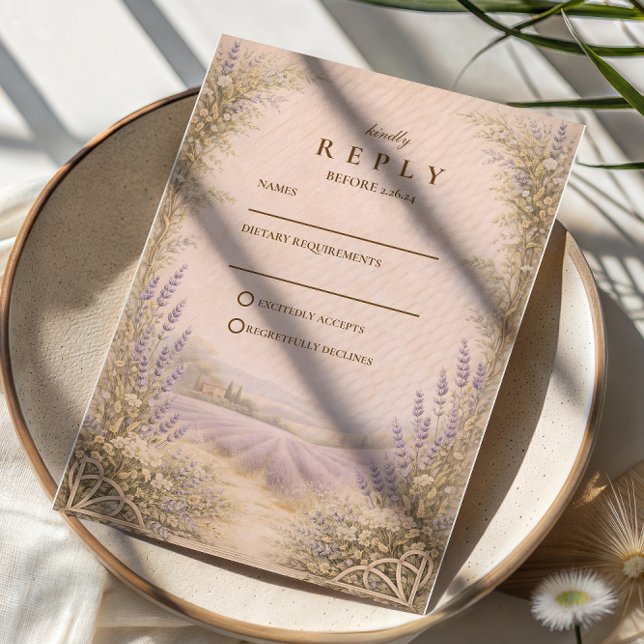 Cartão RSVP Casamento no Campo de Lavanda no Interior (Criador carregado)
