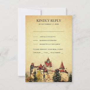 Cartão RSVP Casamento no Castelo de Conto de Fadas Real Vintag