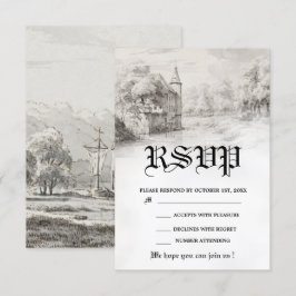 Cartão RSVP Casamento no Castelo de Conto de Fadas Vintage