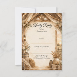Cartão RSVP Casamento no Celeiro Rústico