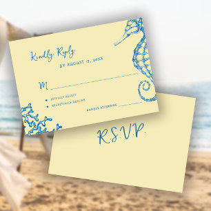 Cartão RSVP Casamento no destino da praia com letra caprichosa
