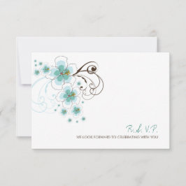Cartão RSVP Casamento no Destino de Praia com Hibisco Azul Tro