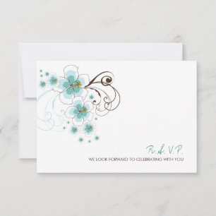 Cartão RSVP Casamento no Destino de Praia com Hibisco Azul Tro