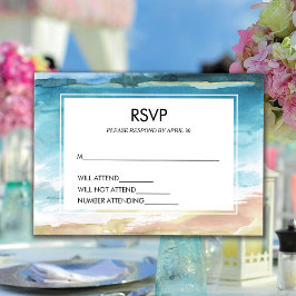 Cartão RSVP Casamento no Destino de Praia Oceânica com Aquarel