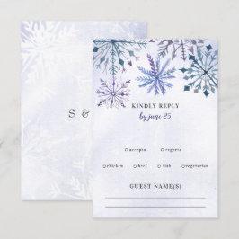 Cartão RSVP Casamento no inverno Azul de Flocos de Neve com Aq
