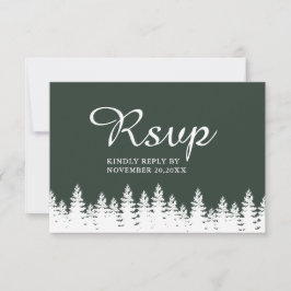 Cartão RSVP Casamento no inverno Branco Verde da Floresta Eleg